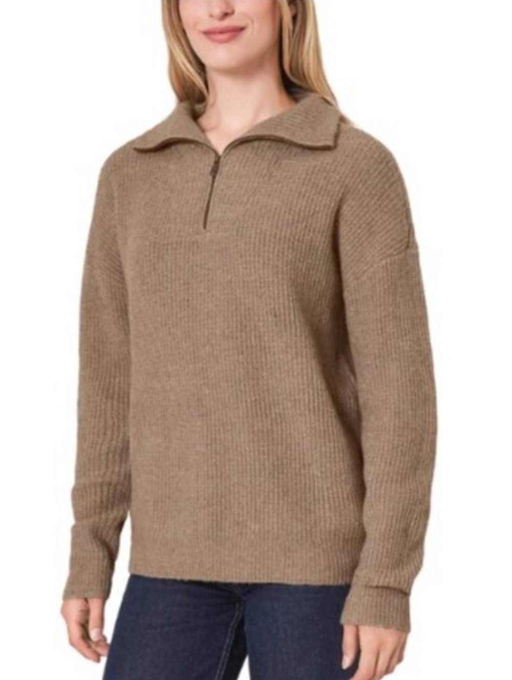 Modern Ambition Women's Quarter Zip Sweater Brown XXL